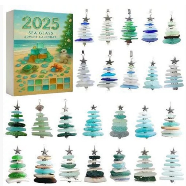 Коледни топки, комплект 24 броя, модел елхички, многоцветни