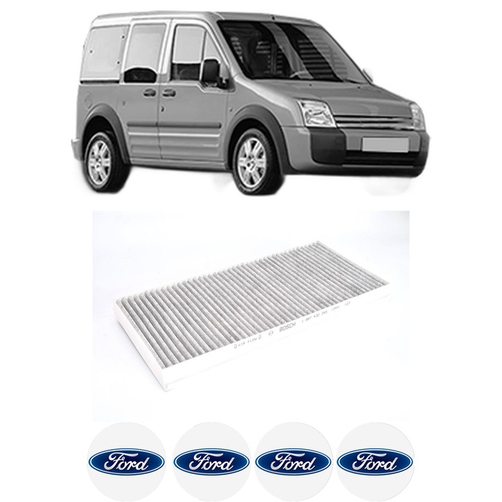 Filtru habitaclu polen Carbon FORD TOURNEO CONNECT 1.8 TDCi /TDDi /DI din 2002-2013 KW 55 CP 75 CMC 1753, Auto, Bosch, 4x Stickere auto cu FORD