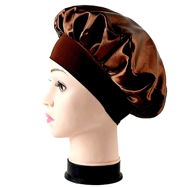 Caciula de somn din satin, design mare, banda elastica, protejeaza parul, multicolor