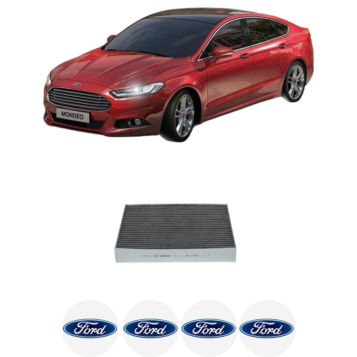 Filtru habitaclu polen Carbon FORD MONDEO V Hatchback (CE) 2.0 EcoBlue din 2019 KW 88 CP 120 CMC 1995, Auto, Bosch, 4x Stickere auto cu FORD
