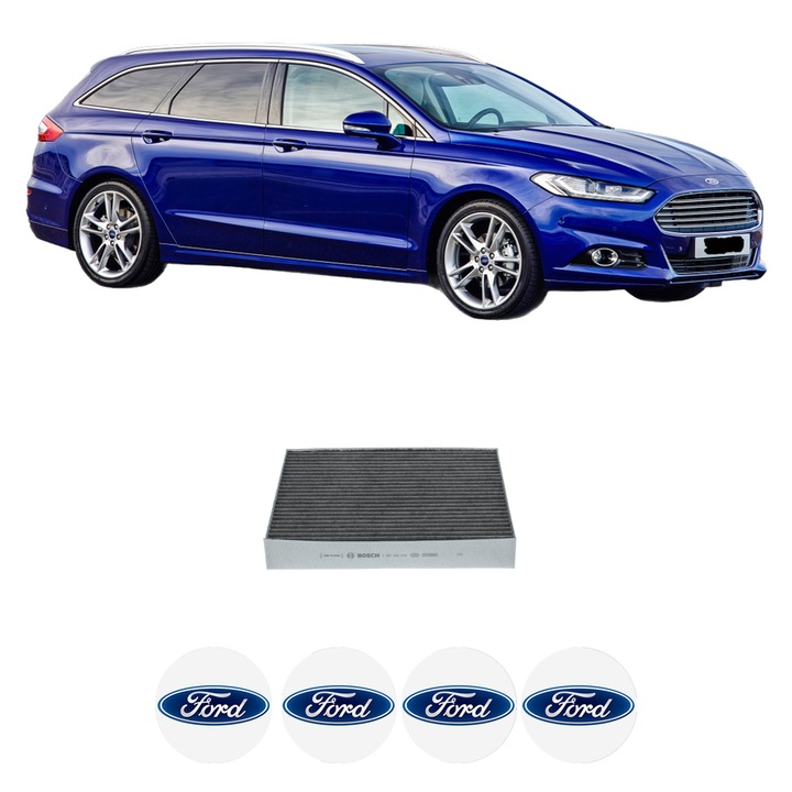 Filtru habitaclu polen Carbon FORD MONDEO V Turnier (CF) 1.5 TDCi din 2015 KW 88 CP 120 CMC 1499, Auto, Bosch, 4x Stickere auto cu FORD