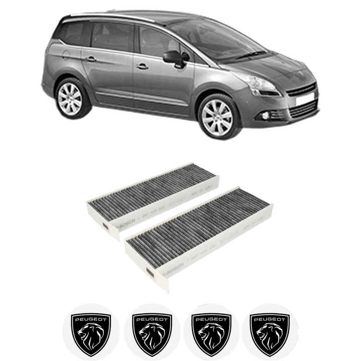 Filtru habitaclu polen Carbon PEUGEOT 5008 (0U_, 0E_) 2.0 HDi 150 / BlueHDi 150 din 2009-2017 KW 110 CP 150 CMC 1997, Auto, Bosch, 4x Stickere auto cu PEUGEOT