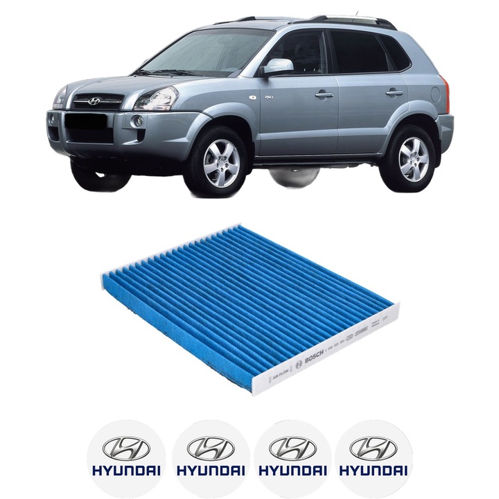Filtru habitaclu polen Carbon HYUNDAI TUCSON (JM) 2.0 CRDi din 2006-2010 KW 103 CP 140 CMC 1991, Auto, Bosch, 4x Stickere auto cu HYUNDAI