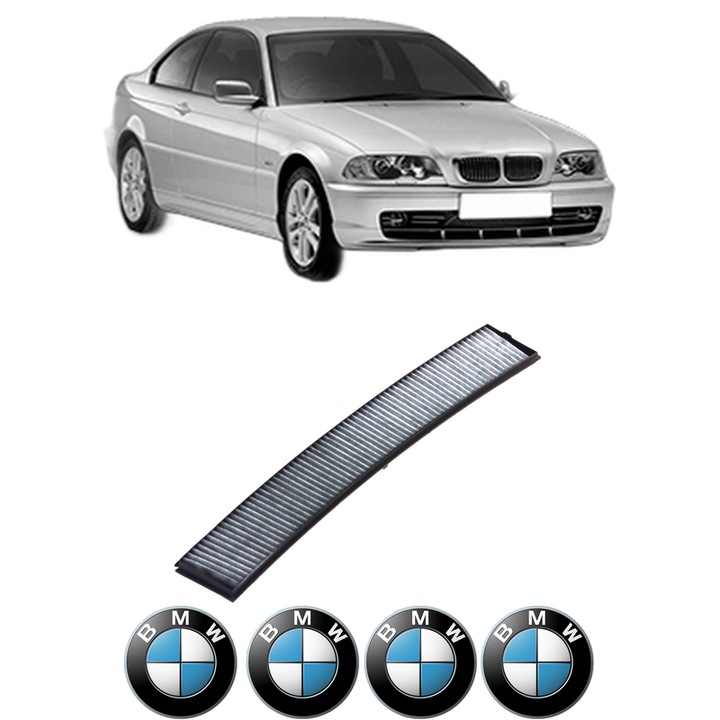 Filtru habitaclu polen Carbon BMW Seria 3 (E46) 320 d din 1998-2001 KW 95 CP 129 CMC 1951, Auto, Bosch, 4x Stickere auto cu BMW