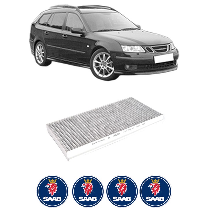 Filtru habitaclu polen Carbon SAAB 9-3 Estate (E50) 1.9 TiD din 2005-2015 KW 88 CP 120 CMC 1910, Auto, Bosch, 4x Stickere auto cu SAAB