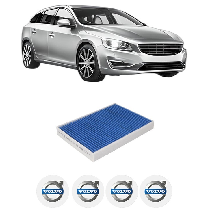 Filtru habitaclu polen Carbon VOLVO V60 I (155) D2 din 2015-2018 KW 88 CP 120 CMC 1969, Auto, Bosch, 4x Stickere auto cu VOLVO