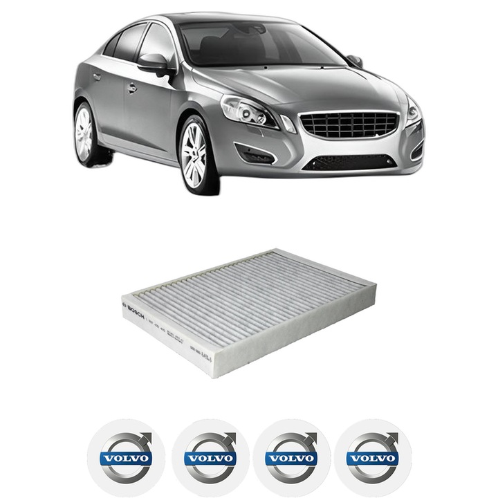 Filtru habitaclu polen Carbon VOLVO S60 II (134) D2 din 2015-2018 KW 88 CP 120 CMC 1969, Auto, Bosch, 4x Stickere auto cu VOLVO
