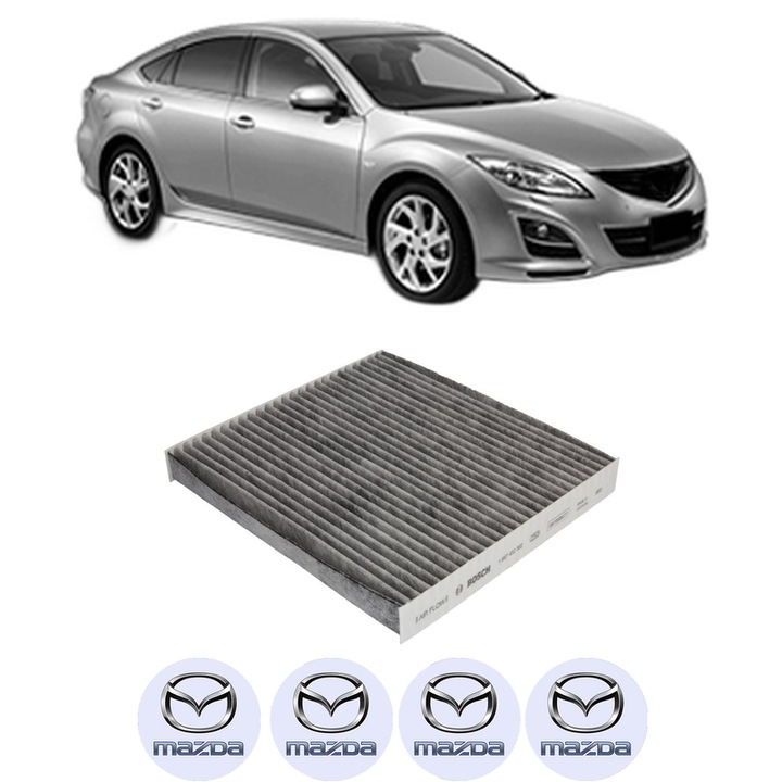 Filtru habitaclu polen Carbon MAZDA 6 Saloon (GH) 2.5 MZR (GH5FS, GH5FP) din 2007-2013 KW 125 CP 170 CMC 2488, Auto, Bosch, 4x Stickere auto cu MAZDA