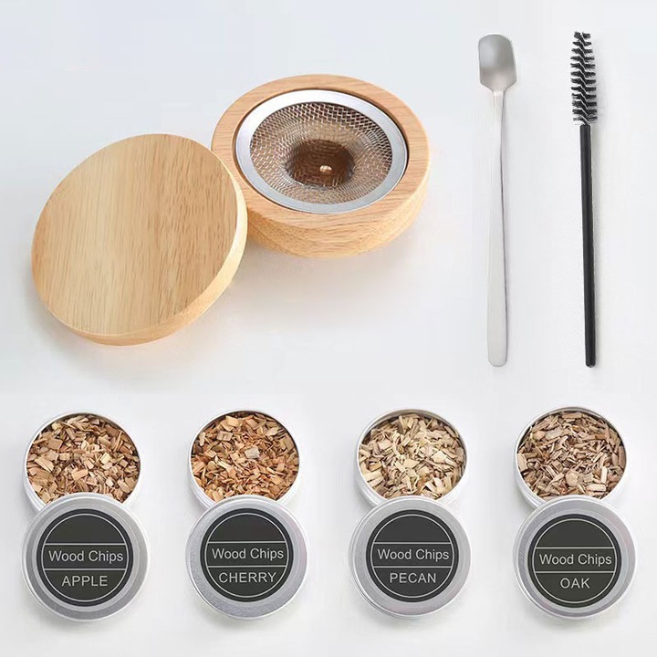 Set de afumat cocktailuri MWAOWM, 4 cutii, pentru whisky, bourbon, vin