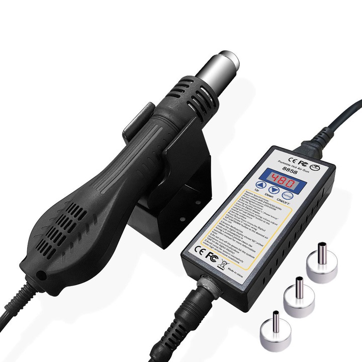 Statie de lipit cu aer cald MWAOWM SMD Rework cu afisaj digital si pistol de aer cald cu 3 duze