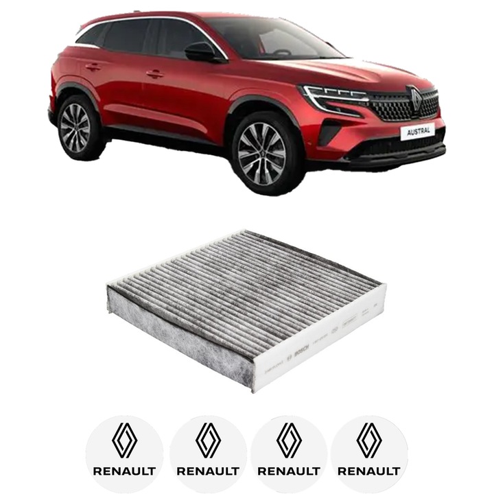 Filtru habitaclu polen Carbon RENAULT AUSTRAL TCe 140 (HGMF) din 2022 KW 103 CP 140 CMC 1332, Auto, Bosch, 4x Stickere auto cu RENAULT