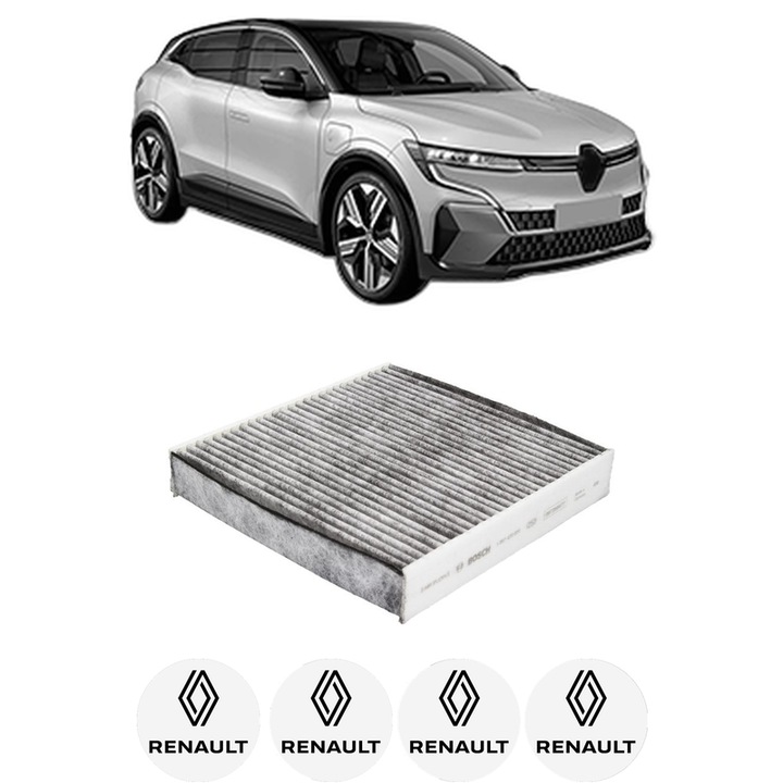 Filtru habitaclu polen Carbon RENAULT MEGANE E-TECH SUV EV40 (BNJ2) din 2021 KW 96 CP 131 CMC n/a, Auto, Bosch, 4x Stickere auto cu RENAULT