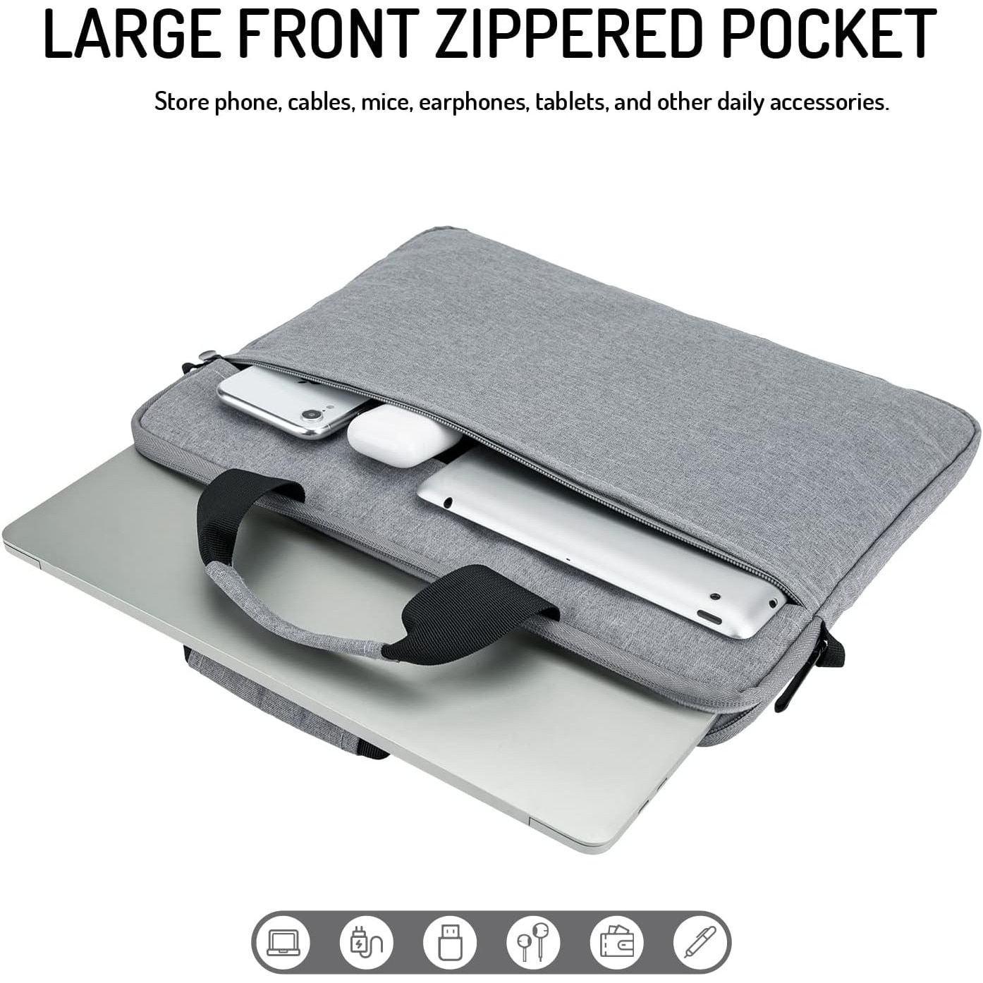 Geanta laptop universala, impermeabila, 15.6 inch, gri, cu compartiment captusit si curea de umar detasabila