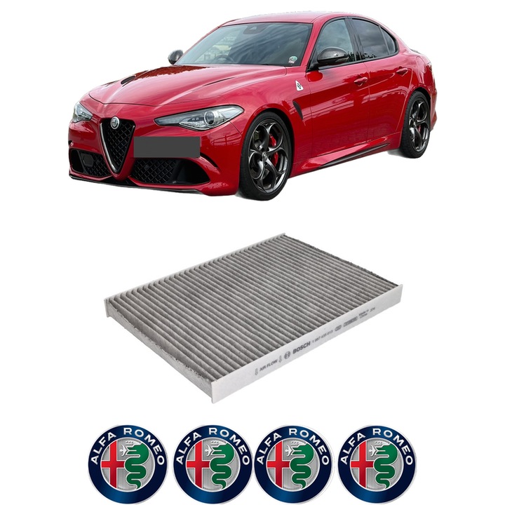 Filtru habitaclu polen Carbon ALFA ROMEO GIULIA (952_) 2.2 D Q4 (952AFA45M) din 2017 KW 132 CP 180 CMC 2143, Auto, Bosch, 4x Stickere auto cu ALFA ROMEO