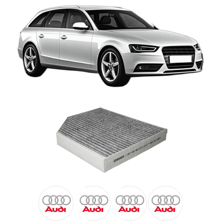 Filtru habitaclu polen Carbon AUDI A4 B8 Avant (8K5) 2.0 TDI din 2011-2015 KW 130 CP 177 CMC 1968, Auto, Bosch, 4x Stickere auto cu AUDI