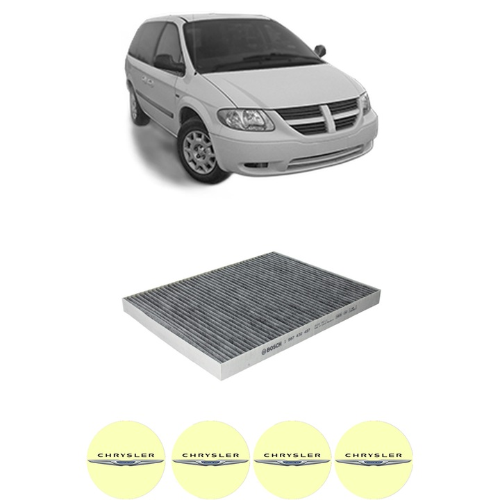 Filtru habitaclu polen Carbon CHRYSLER VOYAGER / GRAND VOYAGER IV (RG) 3.3 din 2000-2007 KW 128 CP 174 CMC 3301, Auto, Bosch, 4x Stickere auto cu CHRYSLER