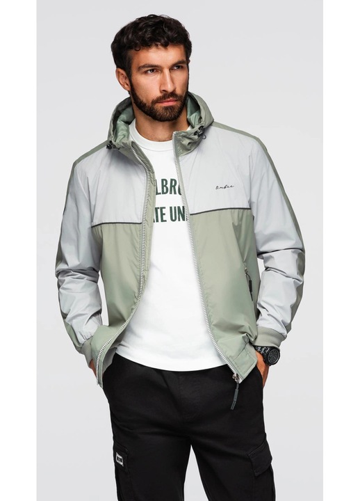 Jacheta impermeabila windbreaker cu gluga OMBRE OM-JANP-0228, Gri