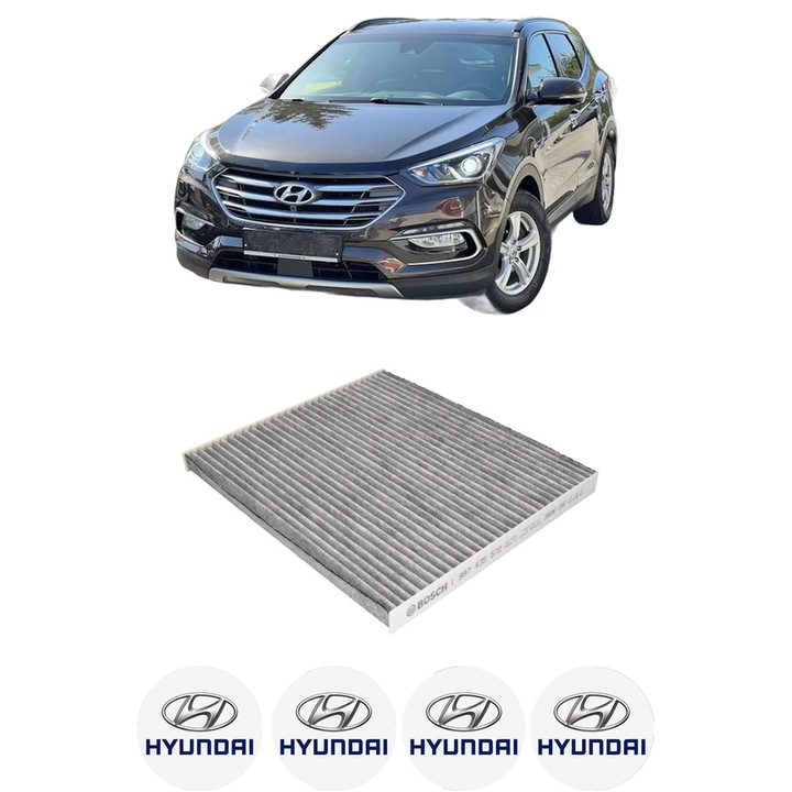 Filtru habitaclu polen Carbon HYUNDAI SANTA FÉ III (DM, DMA) 2.0 CRDi 4WD din 2012-2018 KW 110 CP 150 CMC 1995, Auto, Bosch, 4x Stickere auto cu HYUNDAI
