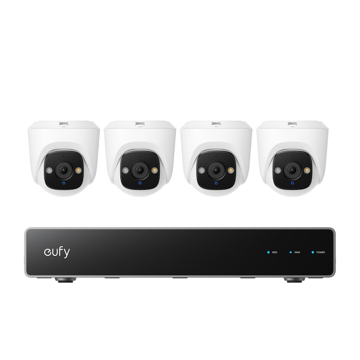 Комплект за видеонаблюдение eufy Security NVR PoE E41, 4K резолюция, 5× увеличение, AI, цветно нощно виждане, 4 турет камери