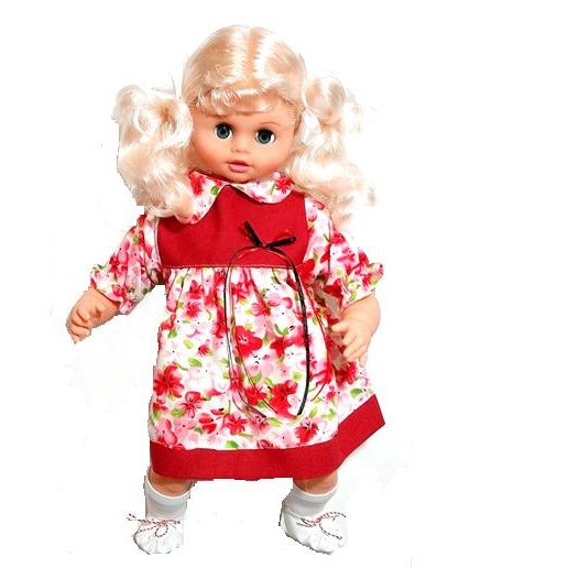 Papusa Mihaela cu imprimeu floral, culoare alb/rosu, inaltime 55 cm