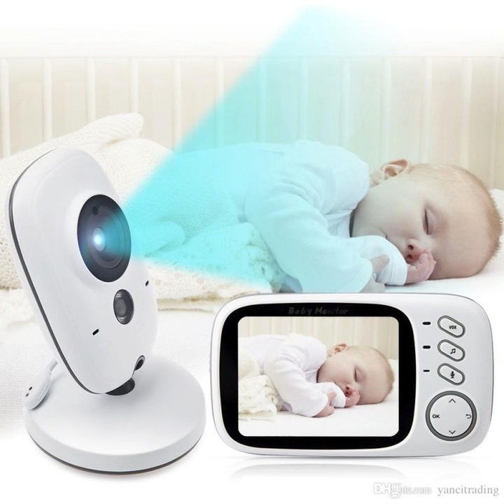 Система за видео и аудио наблюдение за безопасността на бебето Baby Safety 63, Безжична, Нощно виждане, Възможност за разговор с бебето, Температурен сензор, Много голям 3.2 инчов екран, Talk Back, Приспивни песни + Детска залъгалка Подарък