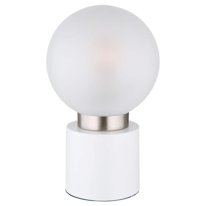 Veioza GLOBO, metal alb mat, metal nichel mat, sticla opal, 150x245mm