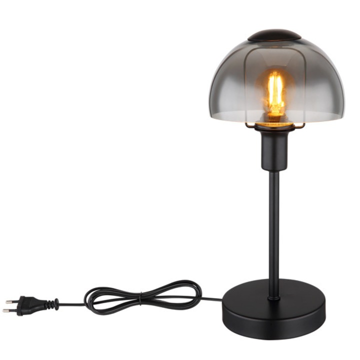 Veioza GLOBO, model 21914B, metal negru mat, sticla fumurie, 1 x E14, 150x320mm