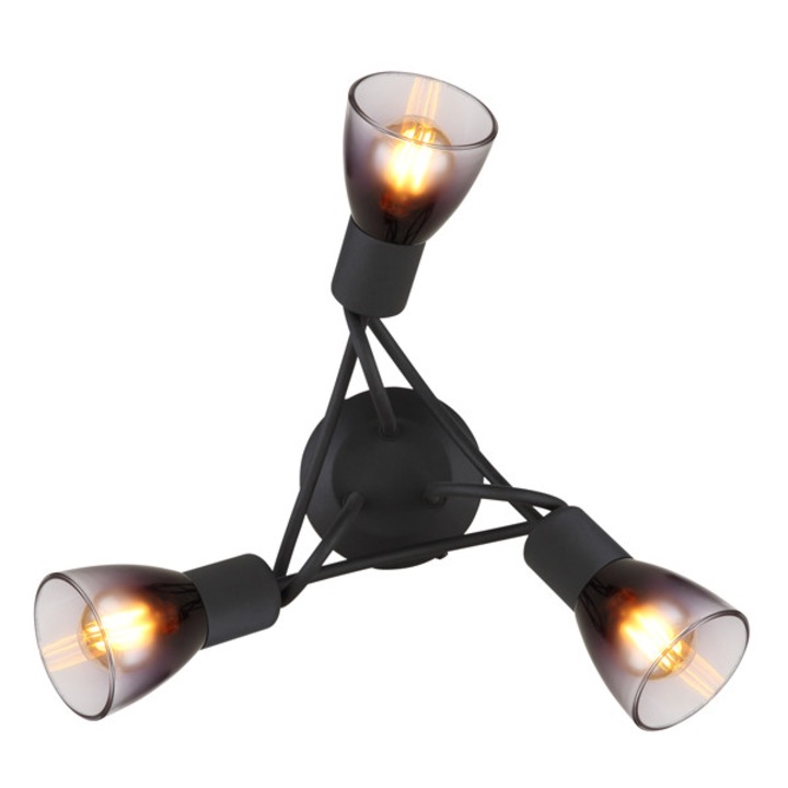 Висяща лампа GLOBO 54312-3D SATELLA, черен мат метал, опушено стъкло, 3 фасунги E14, 38x18.5см