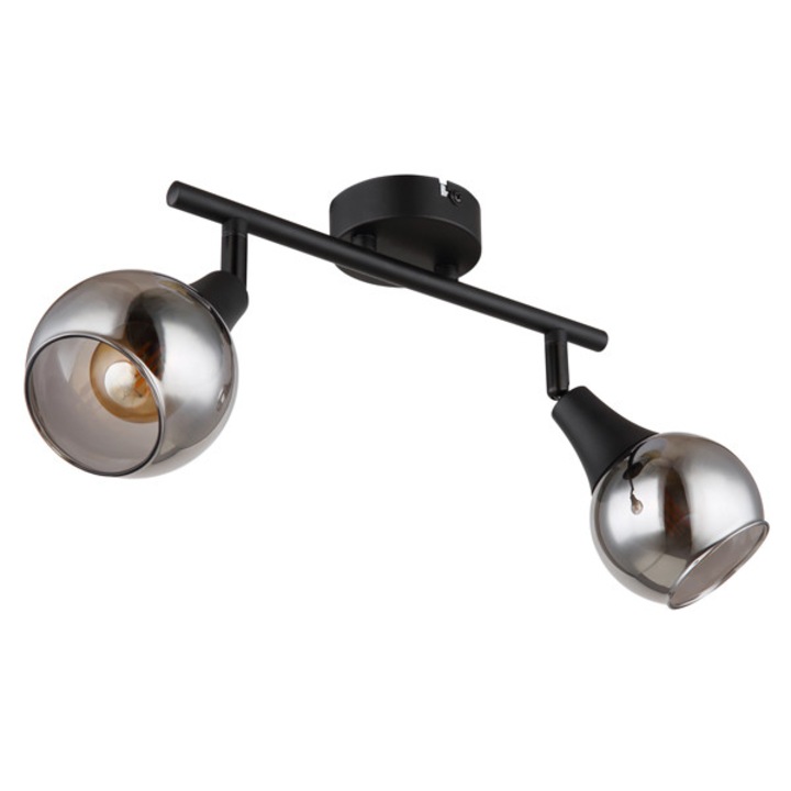 Aplica GLOBO 57904-2 GLYPTAR, metal negru mat, sticla fumurie, 2 guri E14, 90x166x280mm