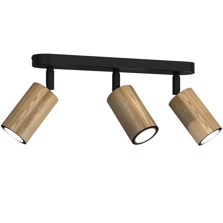 LUMINEX Nise Spotlámpa, 3xGU10, 8W, fekete/fa, 17x33x6cm