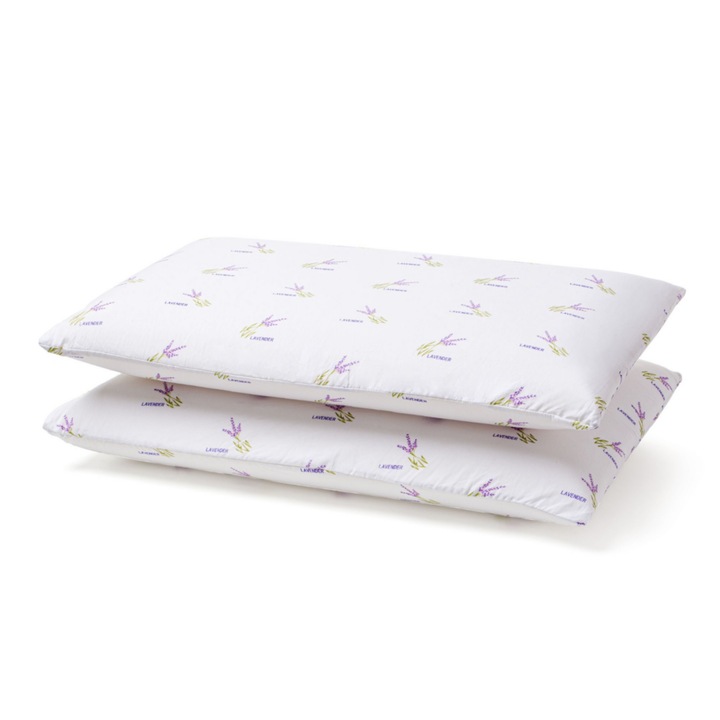 Set 2 perne Meltem Textil, Memory Lavender, spuma cu memorie, microfibra supersoft, alb, 40x70cm