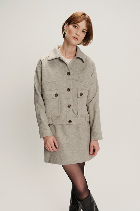 GreenPoint, Jacheta cu nasturi si guler, Grej