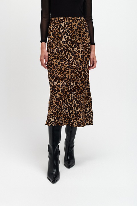 Top Secret, Fusta midi cu animal print, Negru/Maro