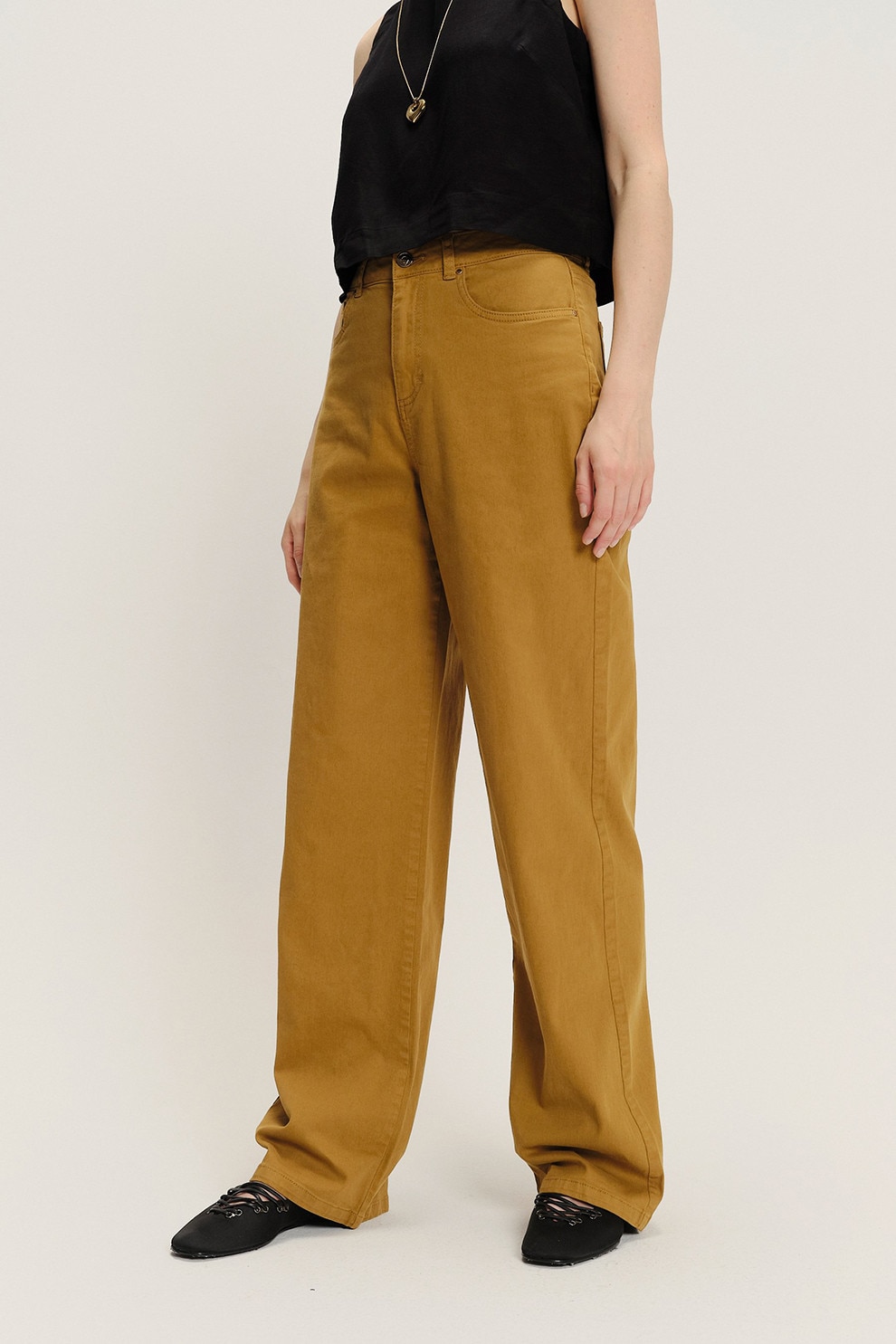 GreenPoint, Pantaloni din amestec de modal cu croiala ampla, Maro Ocru, 36