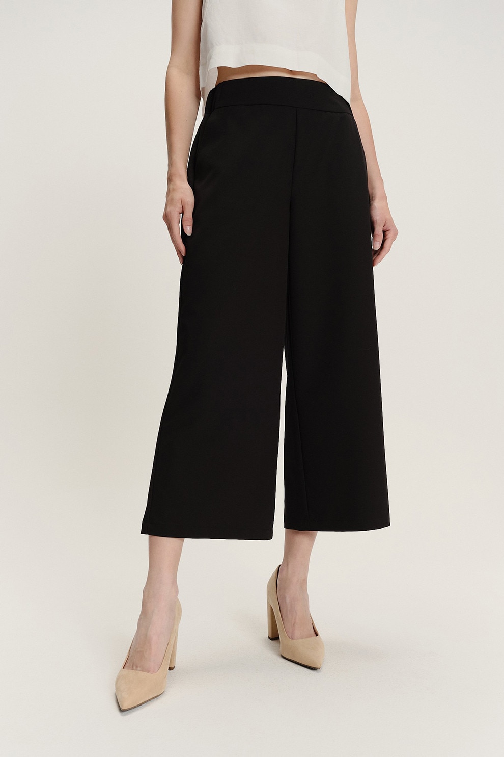 GreenPoint, Pantaloni culotte cu buzunare, Negru, 36