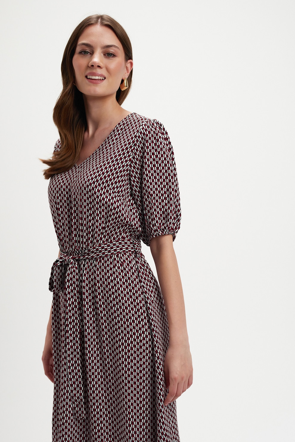 Top Secret, Rochie mini cu model si decolteu in V, Alb, Negru, 42