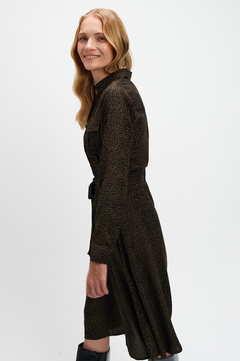 Top Secret, Rochie-camasa midi cu cordon, Negru/Verde padure