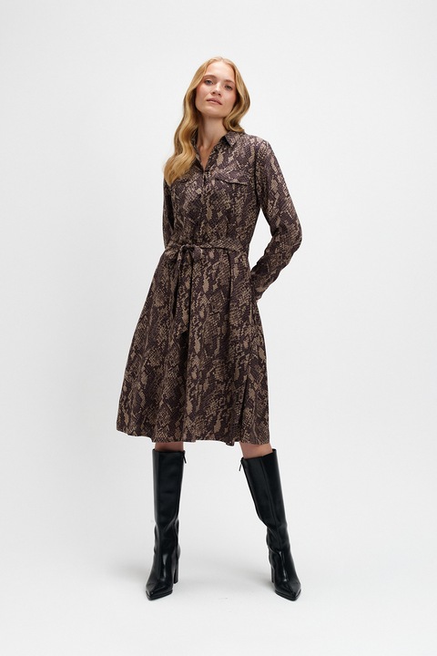 Top Secret, Rochie-camasa midi cu cordon, Violet/Kaki