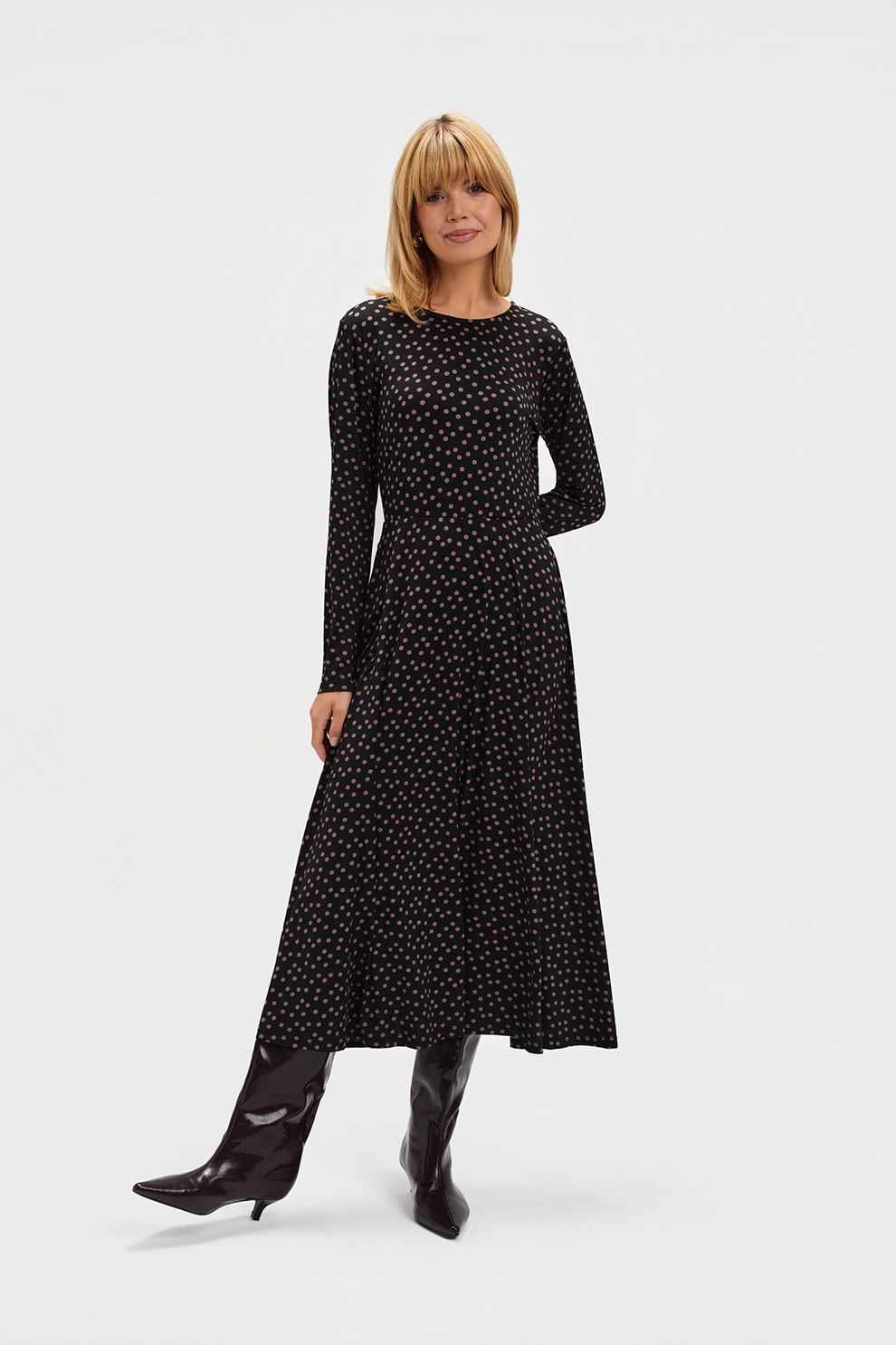 Top Secret, Rochie evazata cu o curea, Negru, Roz prafuit, 34