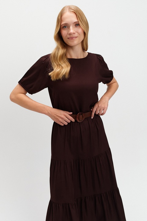 Top Secret, Rochie evazata cu maneci scurte, Maro cognac