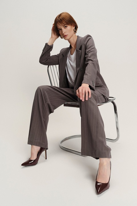 GreenPoint, Sacou cu dungi si revere decupate, Alb/Gri antracit