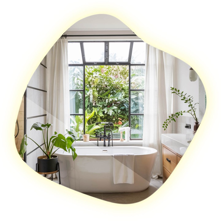 Oglinda Forma Neregulata LED, Coloray, 57x58 cm, Neutra (4000 K), Decorativa Cu Iluminare Led Si Design Contemporan – Forma Neregulata, Sticla Neteda, Perfecta Pentru Ambianta Relaxanta, 010390550461500000000