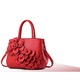 Дамска чанта, с кожено цвете и венчелистчета, презрамка за рамо и две фиксирани дръжки, 7 отделения, екологична кожа, червена