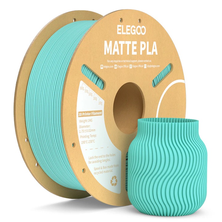 Филамент, Elegoo PLA Мат, 1кг, Тюркоазено зелено, за 3D принтер
