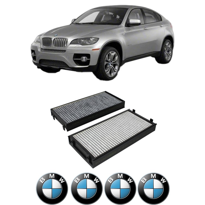 Filtru habitaclu polen Carbon BMW Seria X6 (E71, E72) xDrive 50 i din 2008-2014 KW 300 CP 408 CMC 4395, Auto, Bosch, 4x Stickere auto cu BMW