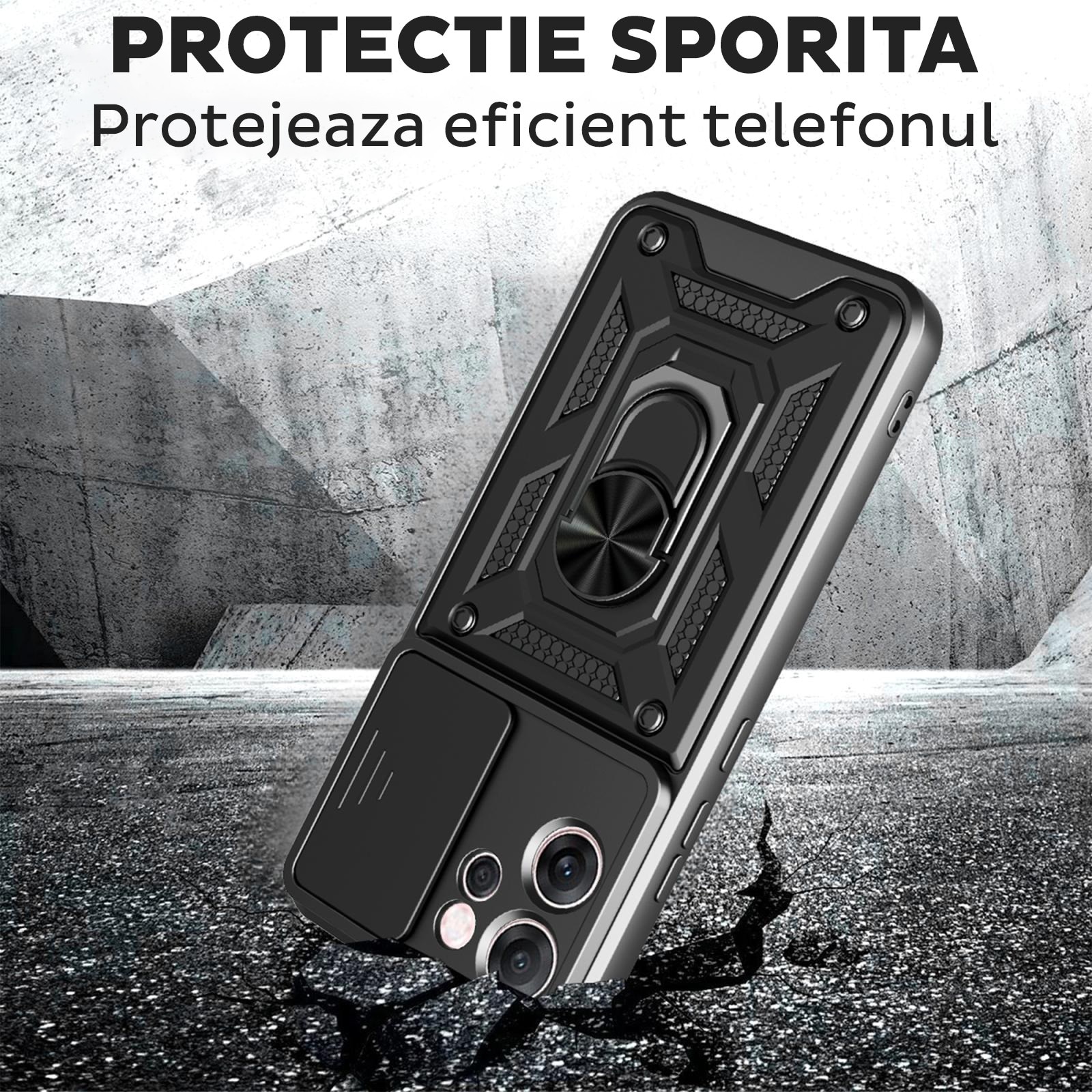 Husa pentru Oppo Reno 14 F / Reno 14 FS 5G cu inel rotativ 360 Daden, Camshield series, Hybrid Antisoc, Slider pentru protectia camerei, Albastru