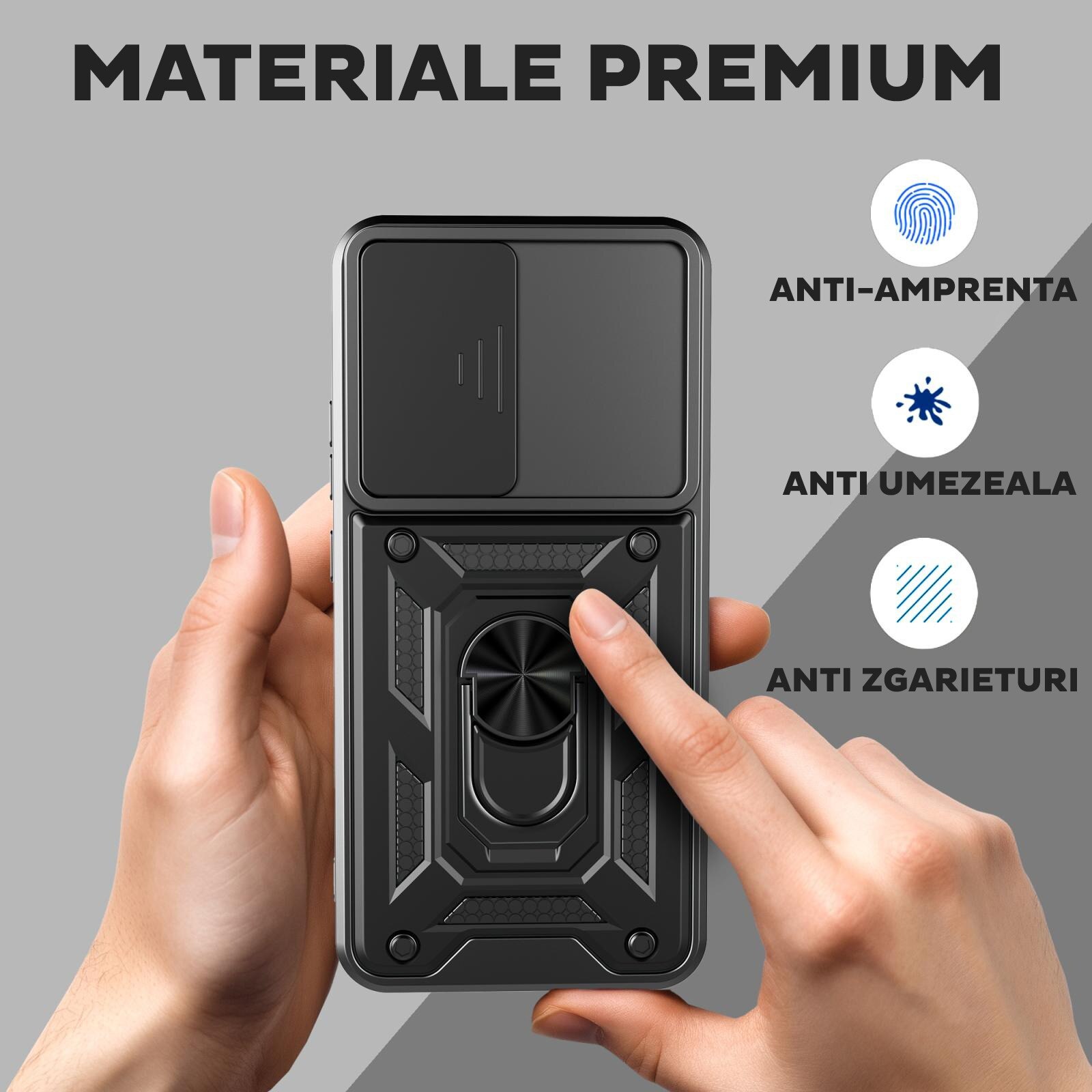 Husa pentru Oppo Reno 14 F / Reno 14 FS 5G cu inel rotativ 360 Daden, Camshield series, Hybrid Antisoc, Slider pentru protectia camerei, Albastru