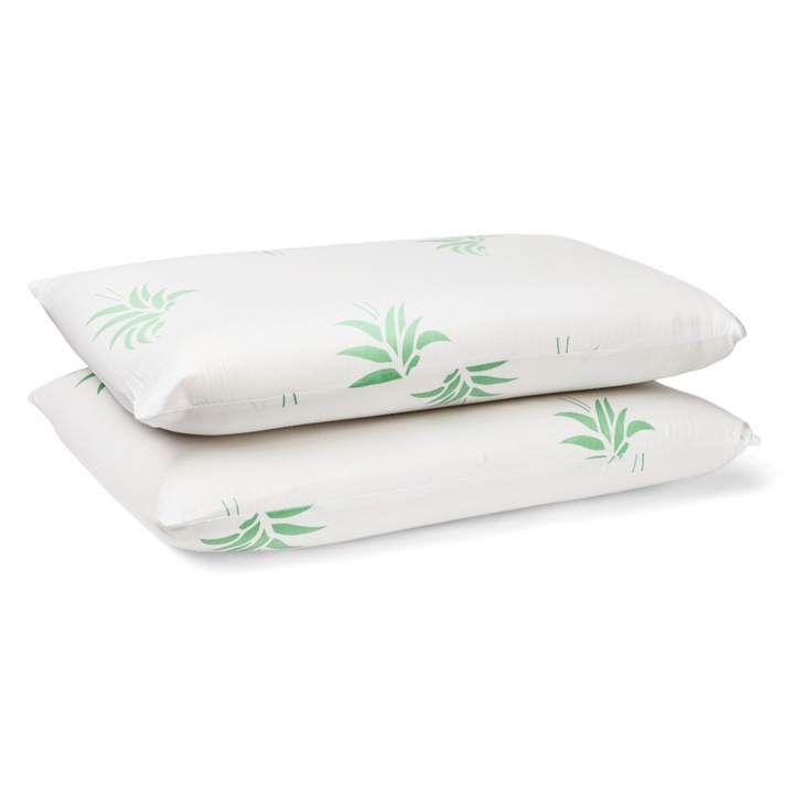 Set 2 perne Meltem Textil Memory Aloe Vera, spuma cu memorie, microfibra supersoft, alb, 40x70cm