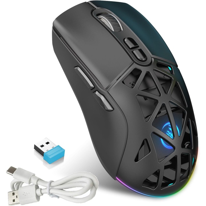 Mouse de gaming wireless, dual mode BT5.1 + 2.4G, 7 butoane, reincarcabil