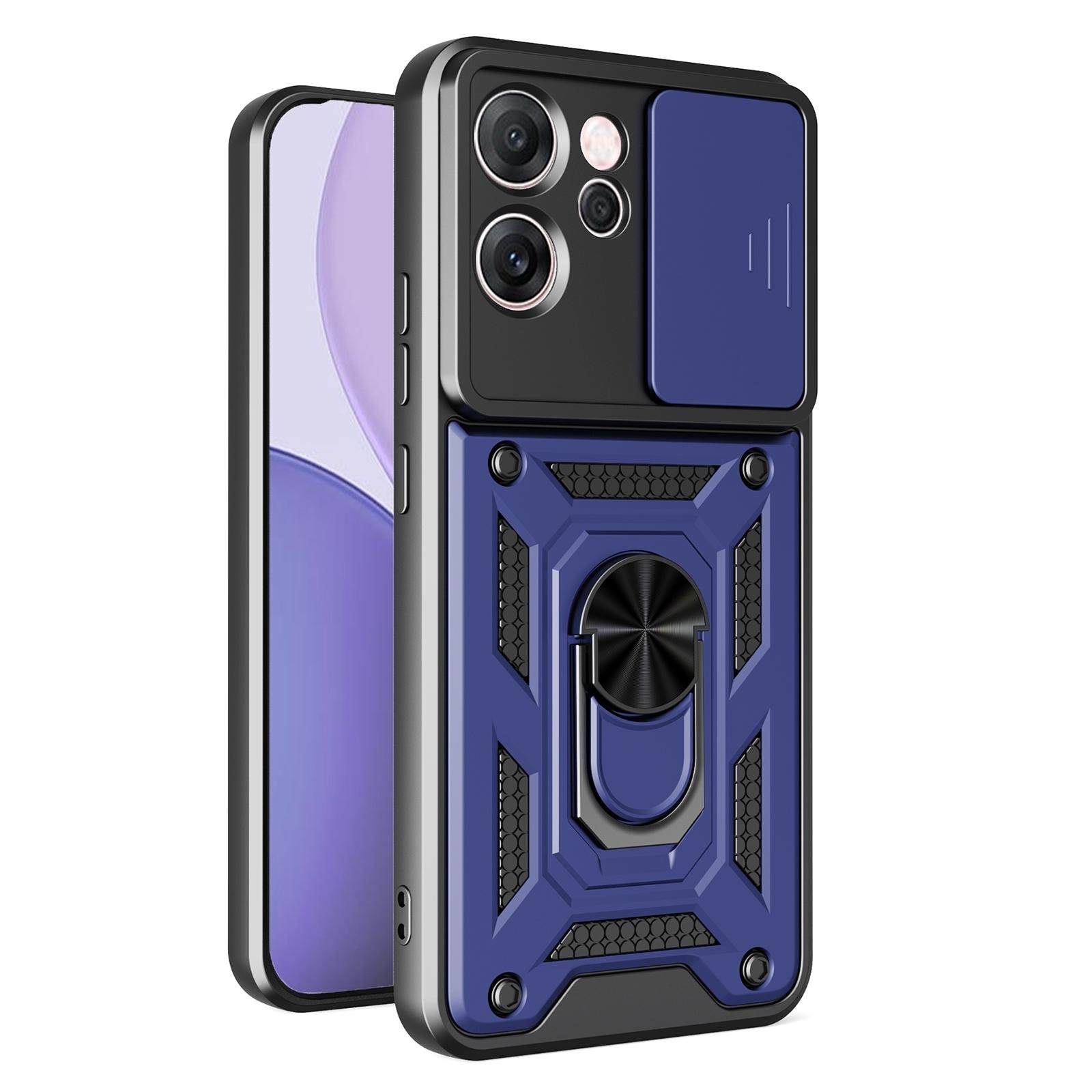 Husa pentru Oppo Reno 14 F / Reno 14 FS 5G cu inel rotativ 360 Daden, Camshield series, Hybrid Antisoc, Slider pentru protectia camerei, Albastru